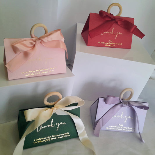 Triangular Candy Box With Scripture and Wooden Handle
