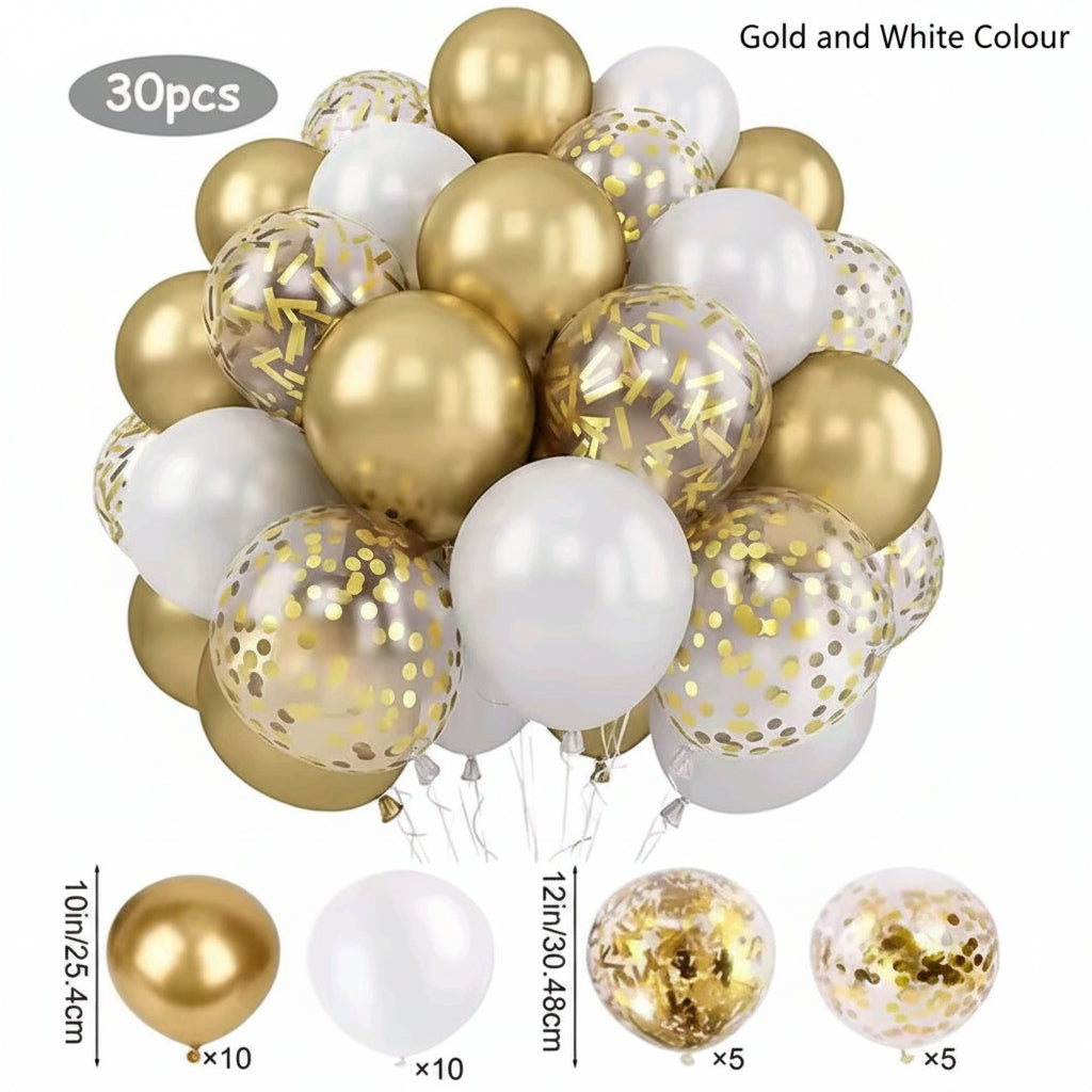 30-piece Gold and White Confetti Balloons 