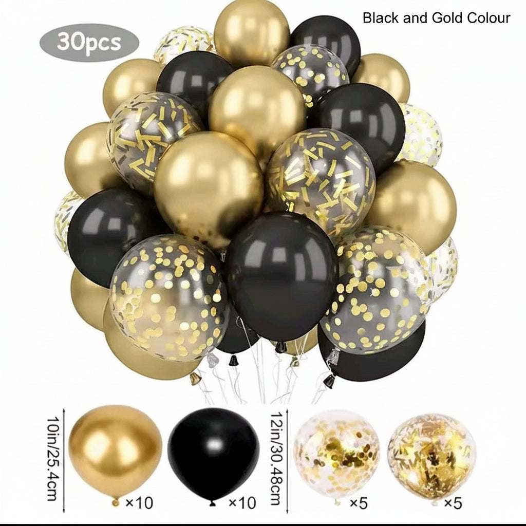 30 Piece Black and Gold Confetti Balloons