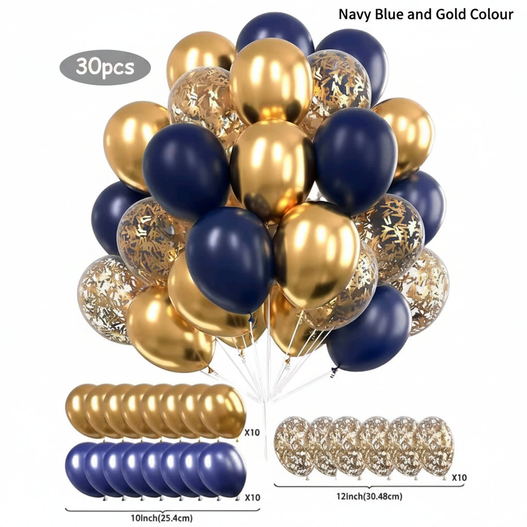 30 Piece Navy Blue and Gold confetti Balloons