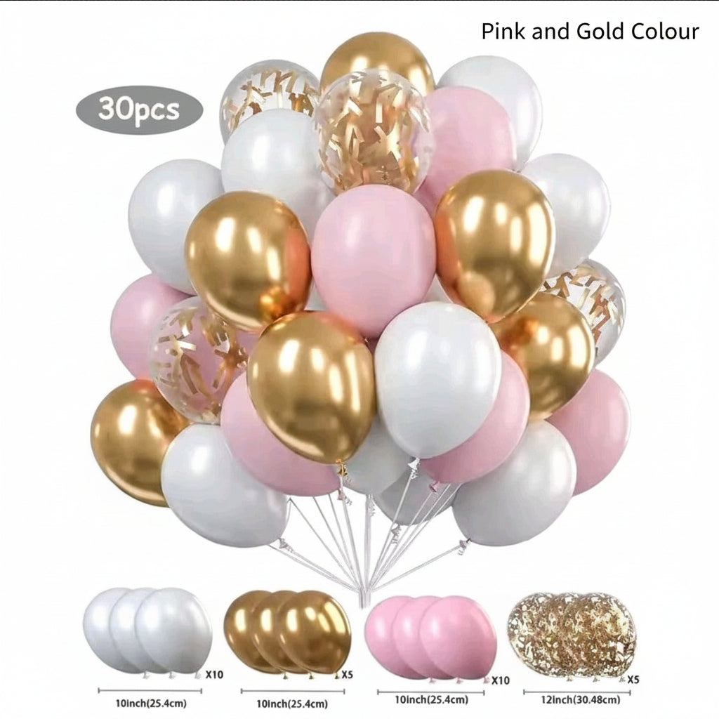 30 Piece Pink and Gold Confetti Balloons