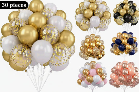 Latex Metallic Confetti Balloon Sets - 30 - 52 Piece Sets