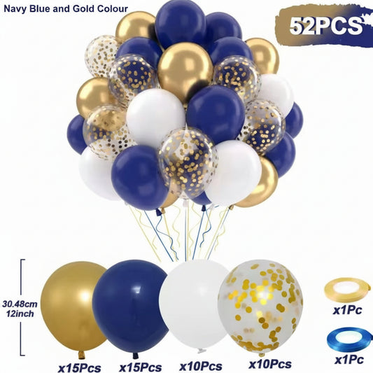 52 Piece Navy Blue and Gold Confetti Balloons