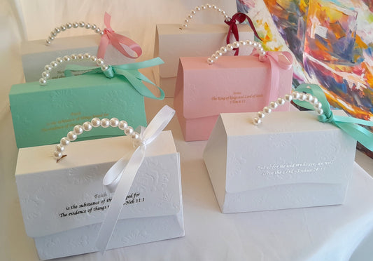 Embossed Decorative gift boxes with pearl handles  and matching ribbons
