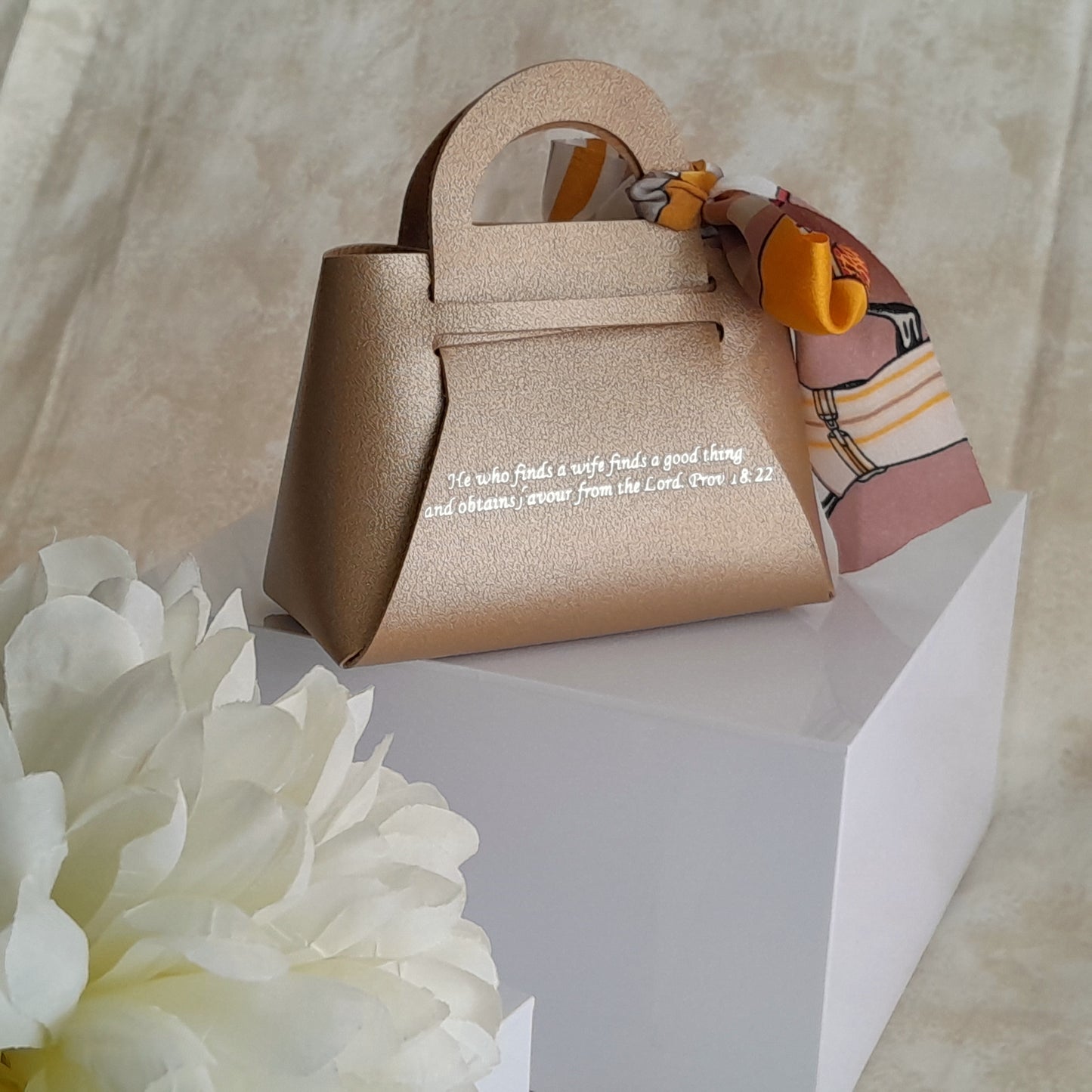 Gold mini handbag He who Finds a Wife finds a good thing