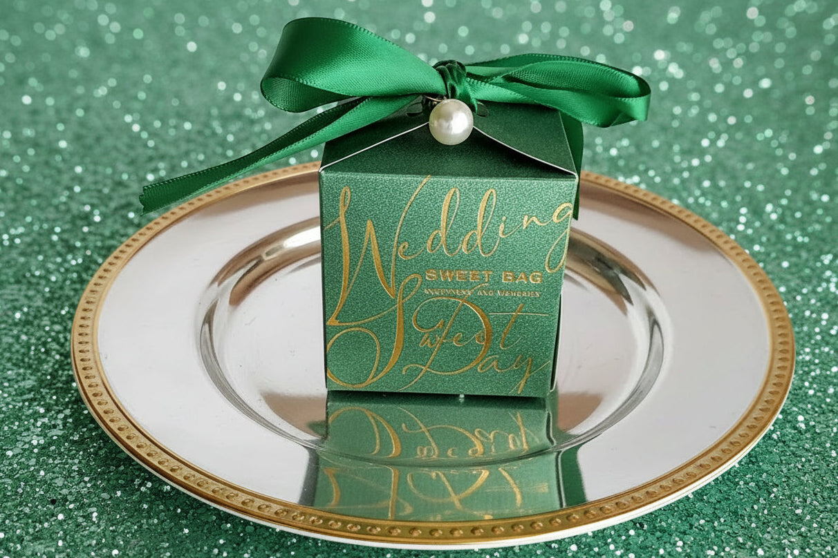 Green Glitter Wedding Favor Box