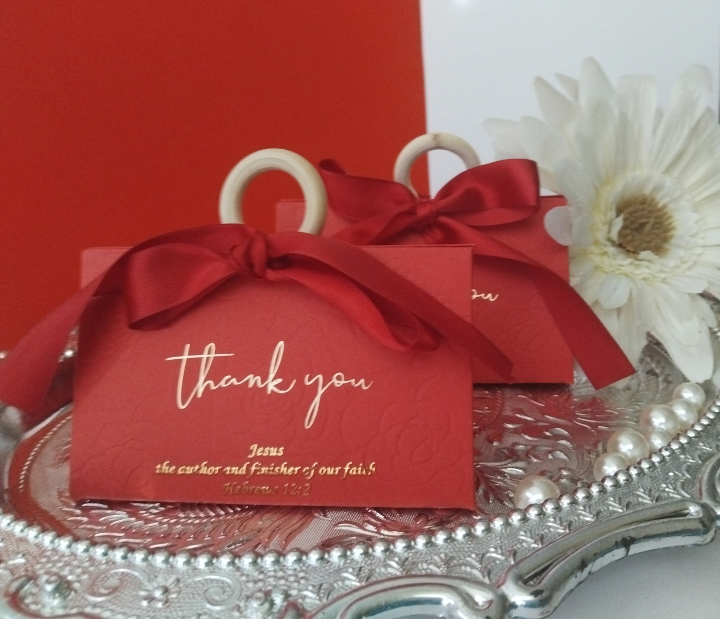 Triangular Candy Box With Scripture and Wooden Handle