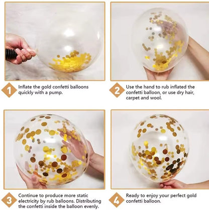 Step-by-step guide on inflating and using gold confetti balloons.